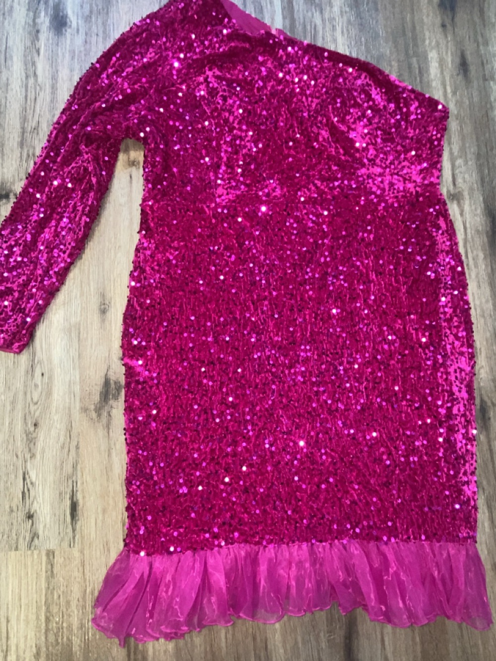 One-Shoulder Hot Pink Sequin Party Dress